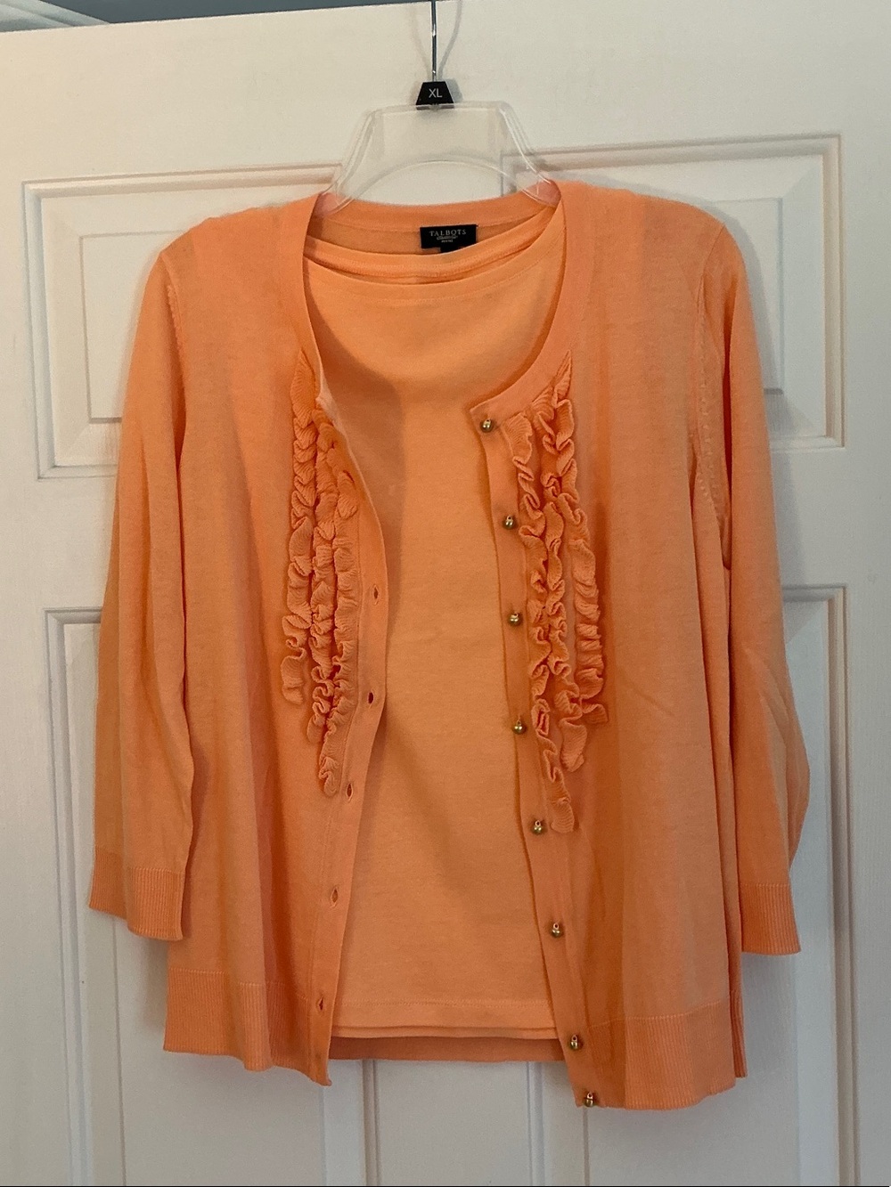 Talbots Peach Ruffle-Front Cardigan and Shell Set size Large Petite NWOT